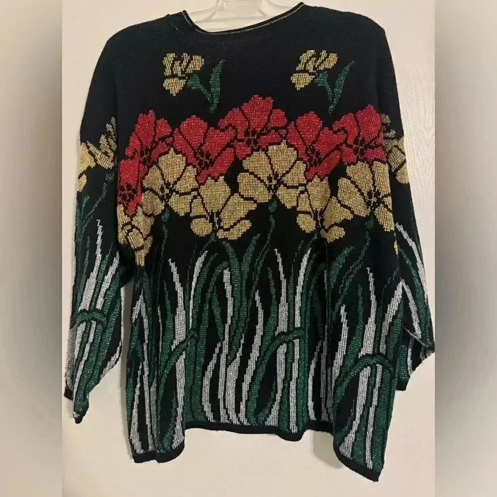 Vintage Red Sweater Red Gold Holiday Metallic |  Christmas Sweater | Size 1x